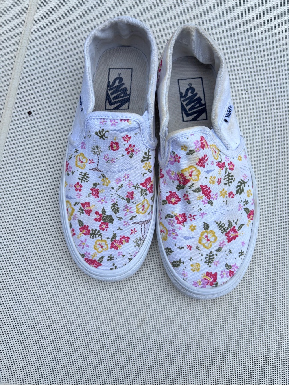 Vans Women's White Slip-On Sneakers with Pink and Yellow Floral Print